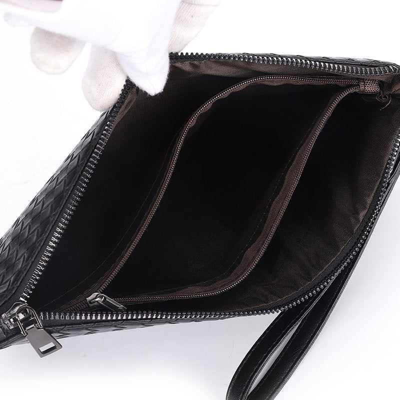 PU Leather Woven Clip Bag Checkered Hand Hold